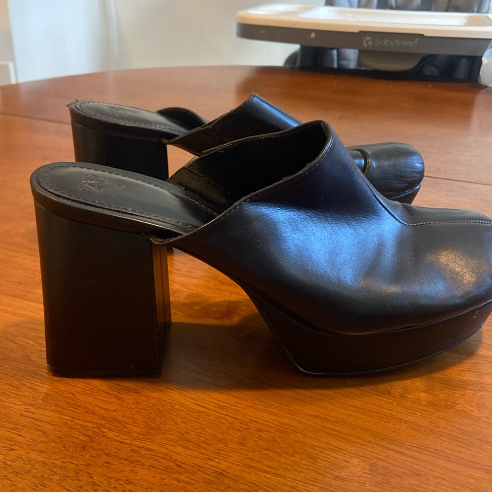 Zara chunky black slip heel